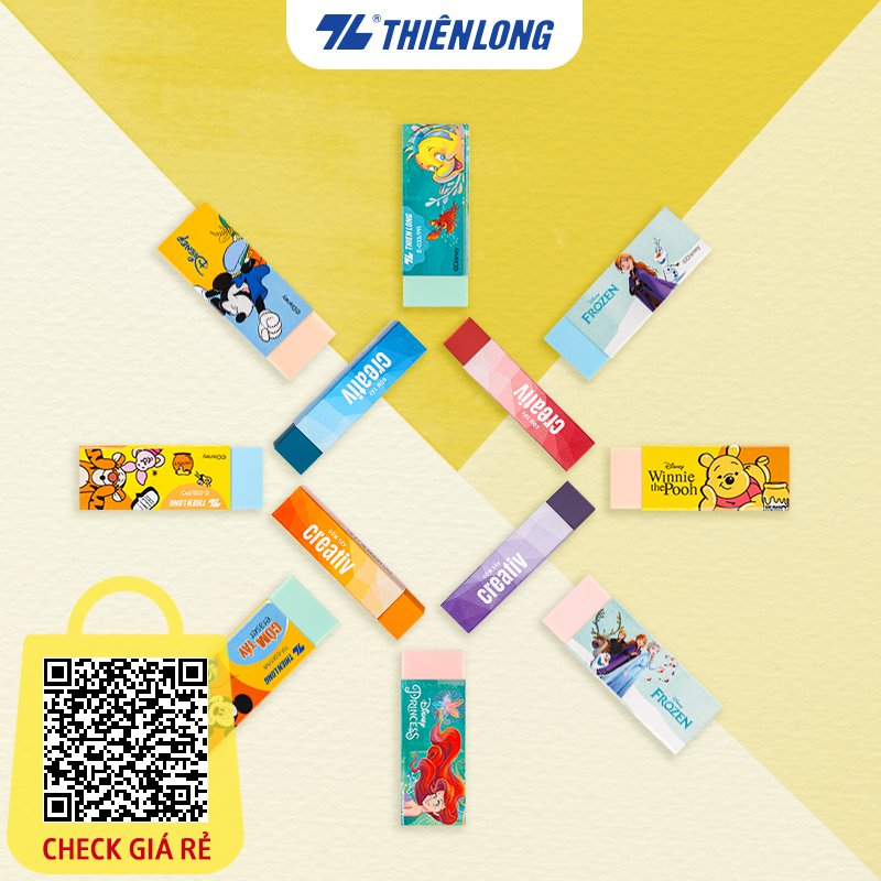 Bộ gôm tẩy Thiên Long đa dạng mẫu mã - mềm dẻo - xóa sạch vết chì trên giấy - phù hợp học sinh Màu ngẫu nhiên