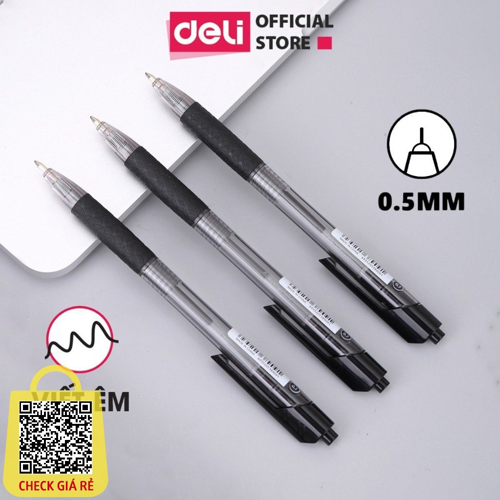 Bút bi dầu đầu bấm DELI cho văn phòng - học sinh ngòi 0.5mm Bút bi viết êm EQ02120