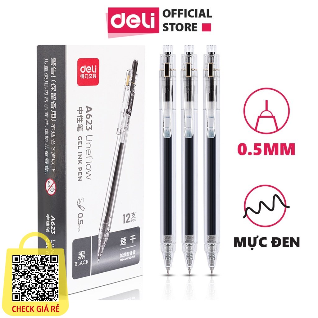 Bút Bi Nước Bút Gel Ngòi 0.5mm Học Sinh Mực Đen Nhanh Khô Thiết Kế Vỏ Trong Suốt Viết Bi Văn Phòng