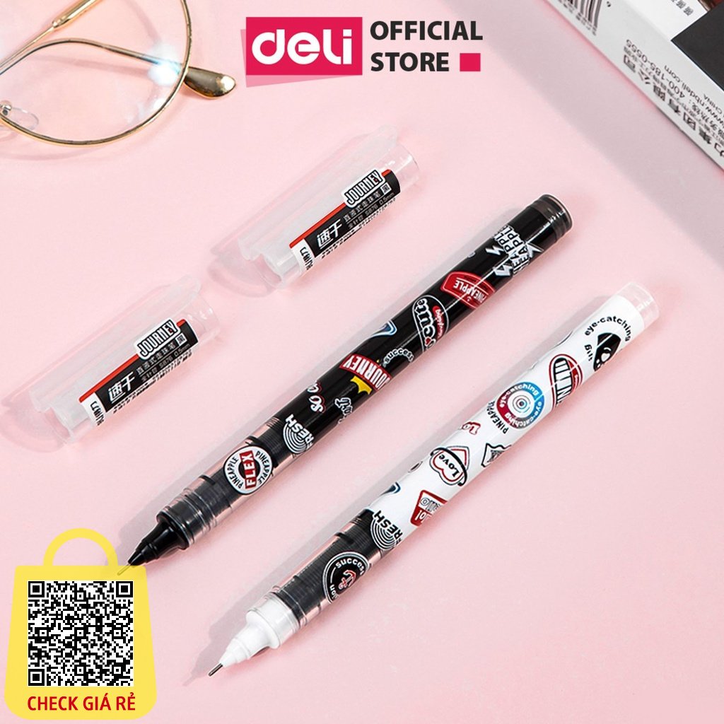 Bút bi nước văn phòng mực gel đen 0.5mm Deli nhanh khô viết thư pháp ống bút liền lâu hết mực thiết kế xinh xắn S876