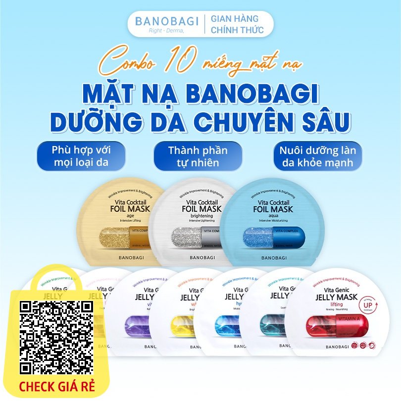 COMBO 10 Miếng Mặt Nạ BANOBAGI Thế Hệ Mới  Dưỡng Da Chuyên Sâu Dành Cho Mọi Loại Da 30ml (Vita Genic, Vita Cocktail)