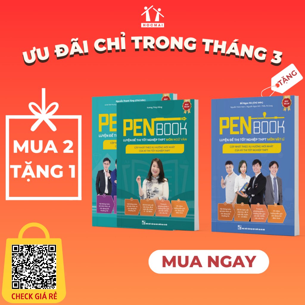 Combo sách KHỐI C1 PENBOOK Luyện đề thi tốt nghiệp THPT, luyện thi Đại Học bản 2024 môn Toán, Lý, Văn