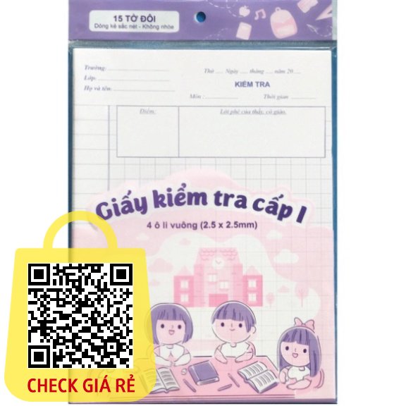 Giấy kiểm tra cấp 1 (4 ô li vuông 15 tờ đôi) - ND