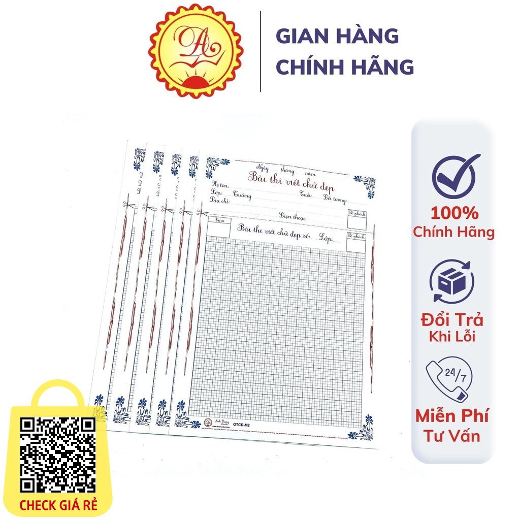 Giấy thi M2 luyện viết chữ đẹp Bút mài thầy Ánh 2 mặt đứng (10 tờ)