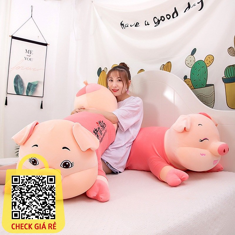 Gối ôm Heo mặc áo hồng ANVIHOME dài tới 1m6 - gấu bông size lớn