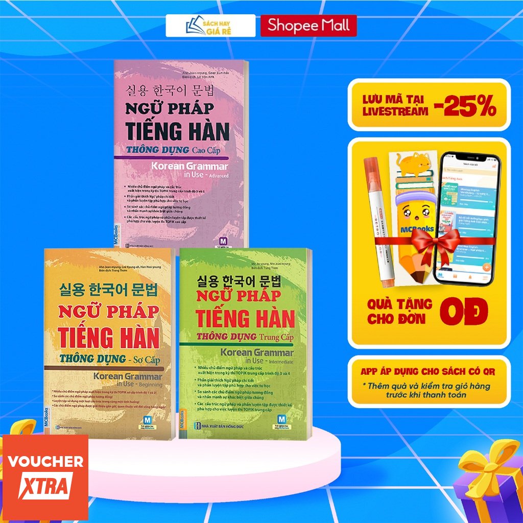 [LIFEMALL25015 - 12% đơn 250K] Sách Combo 3 Cuốn Ngữ Pháp Tiếng Hàn Thông Dụng
