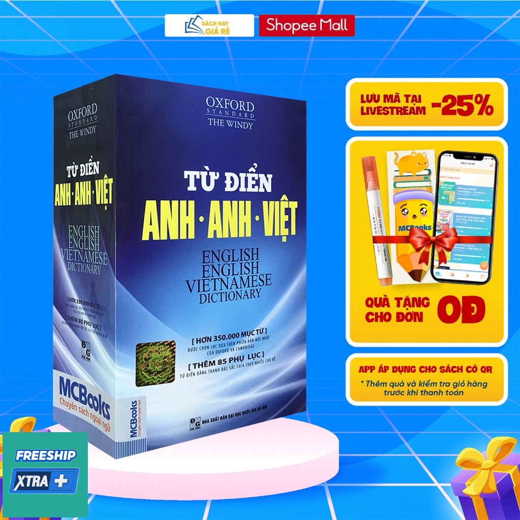 [LIFEMALL9915 - 12% don 99K] Sach Tu Dien Anh Anh Viet Phien Ban Bia Mem Mau Xanh Giai Thich Chi Tiet