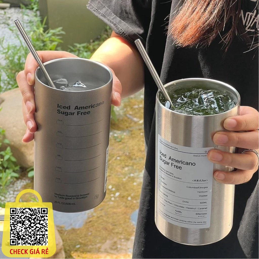 Ly Giữ Nhiệt Iced Americano Inox 304 Đúc Liền Khối Cao Cấp Có Nắp Đậy Tặng Kèm Ống Hút Hàng Loại 1