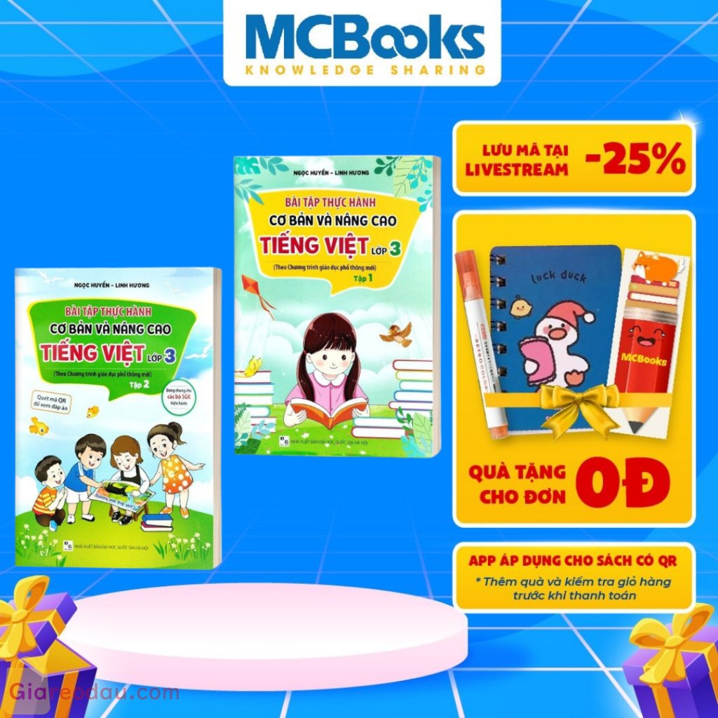Sách Combo Bài tập thực hành cơ bản và nâng cao Tiếng việt lớp 3 ( Quét mã QR để xem đáp án )