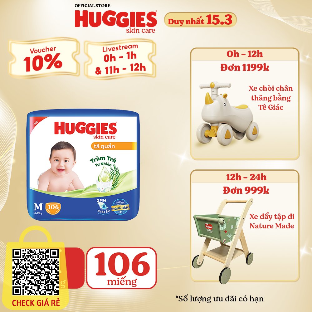 Tã quần Huggies Skincare Mega Jumbo M106/L96+8/XL84+4/XXL76+4
